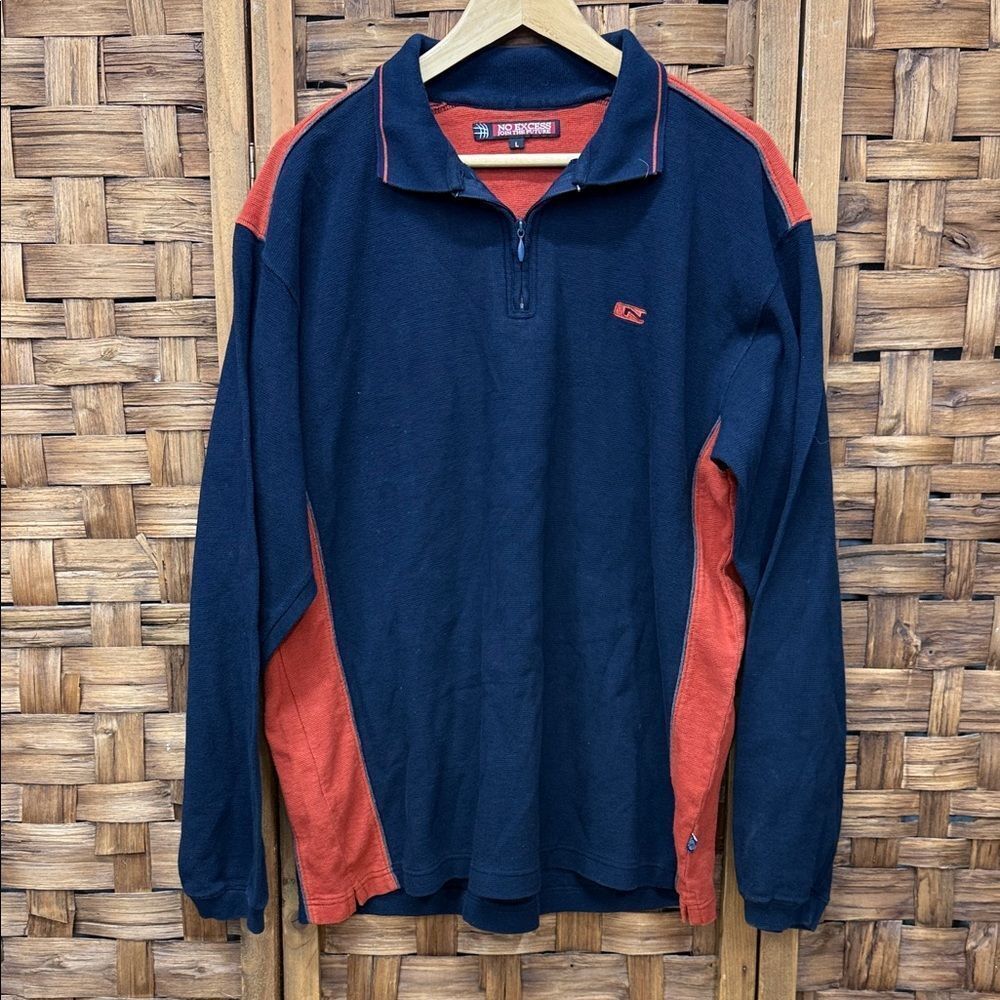 Vintage No Excess Navy and Red Quarter-Zip Pullover